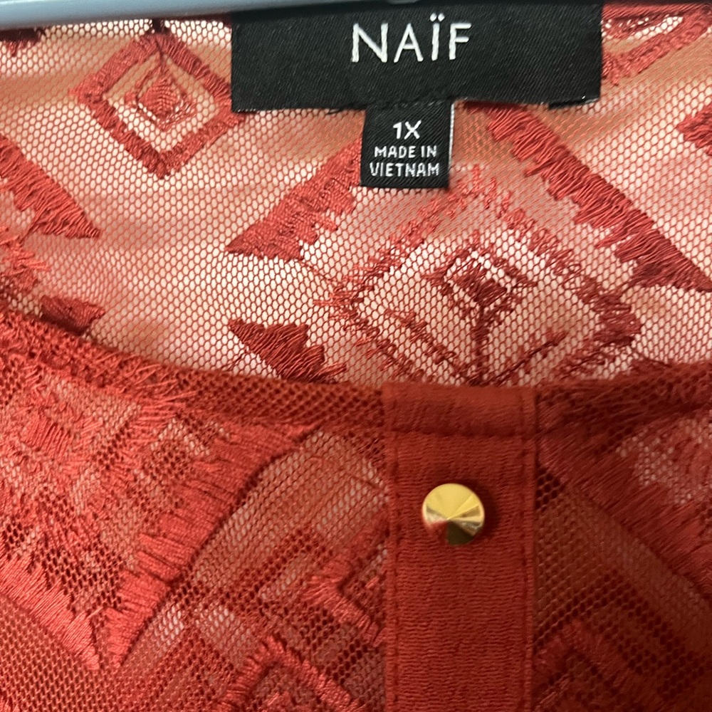 NAIF Red Asymmetrical Ruffled Blouse - Picture 5 of 6